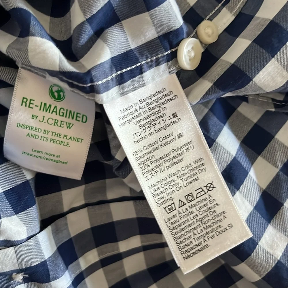 J. Crew Navy and White Gingham Men's Slim UnTucked Performance Size Large Shirt